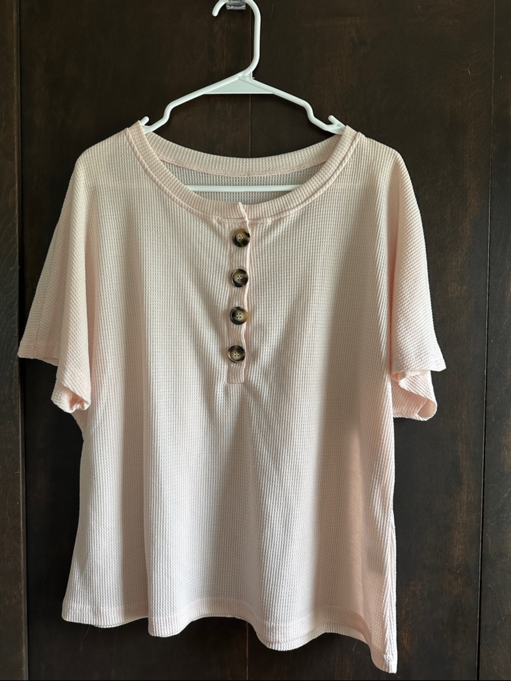 Light Pink Henley Button Waffle Knit Top